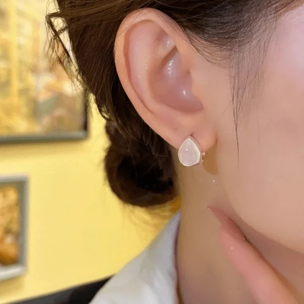 铜合金耳饰 小众设计感冰透双面水滴耳扣女精致百搭耳环轻奢耳饰