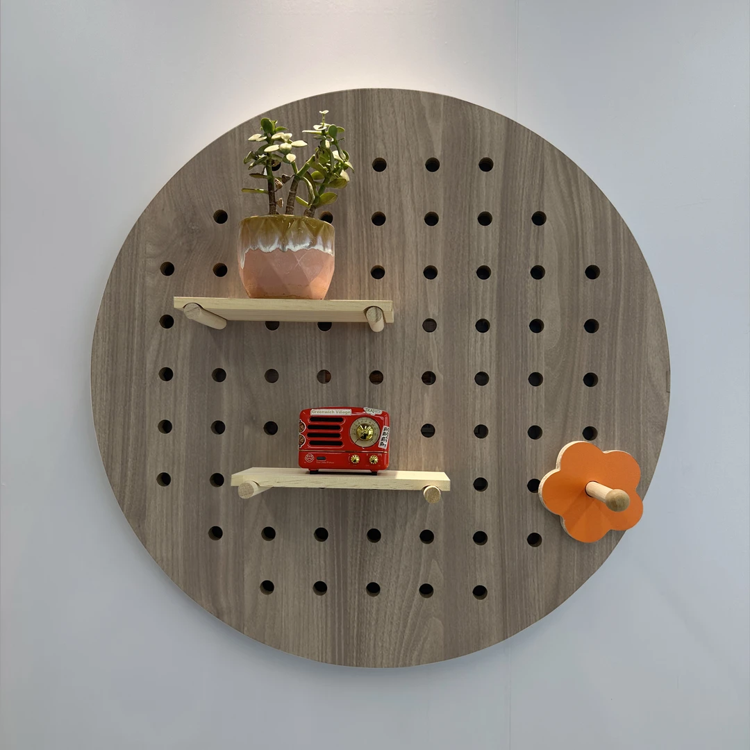 【实木洞洞板】圆形置物架收纳墙上客厅床头置物展示架入户洞洞板