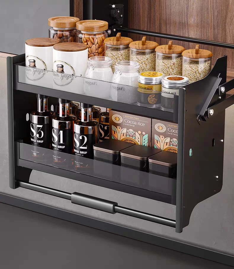 厨房橱柜吊柜拉篮上下升降装修篮下拉式升降机置物架调味篮