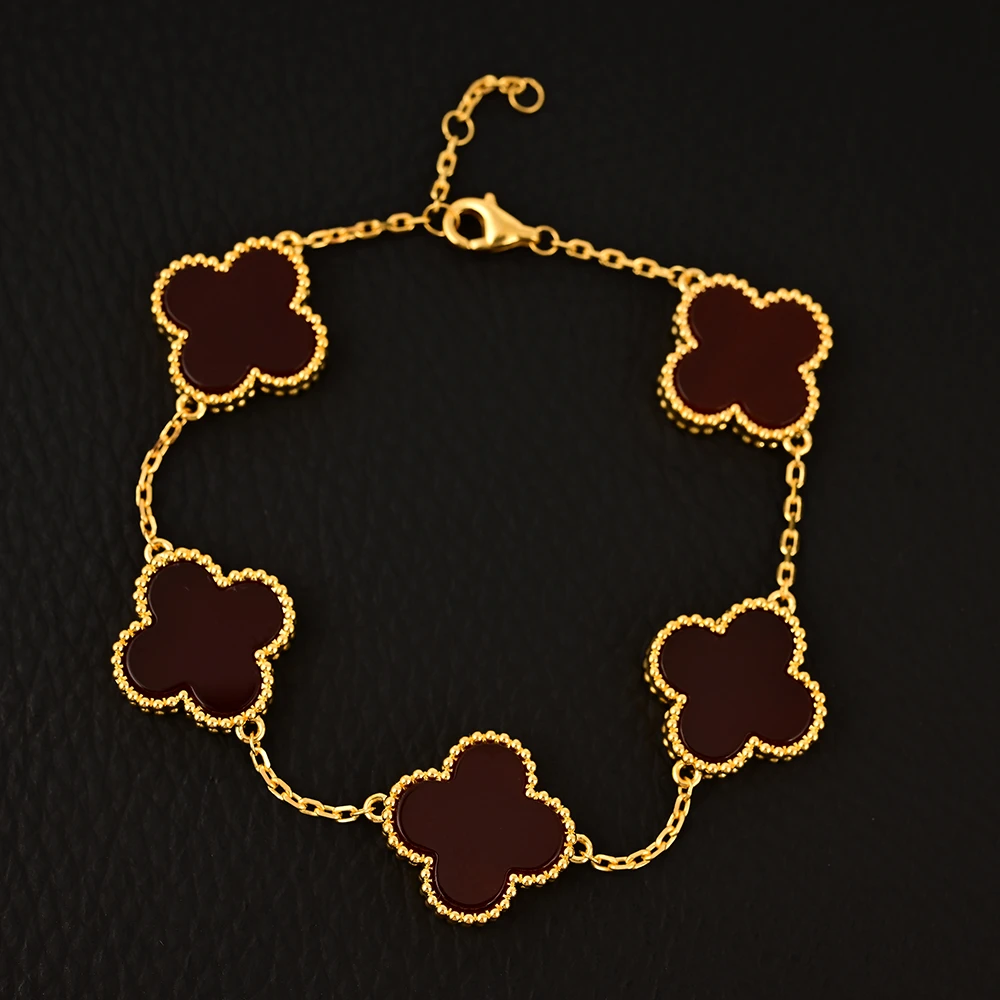 【华林大芮】18k金红玛瑙幸运草手链 Y15