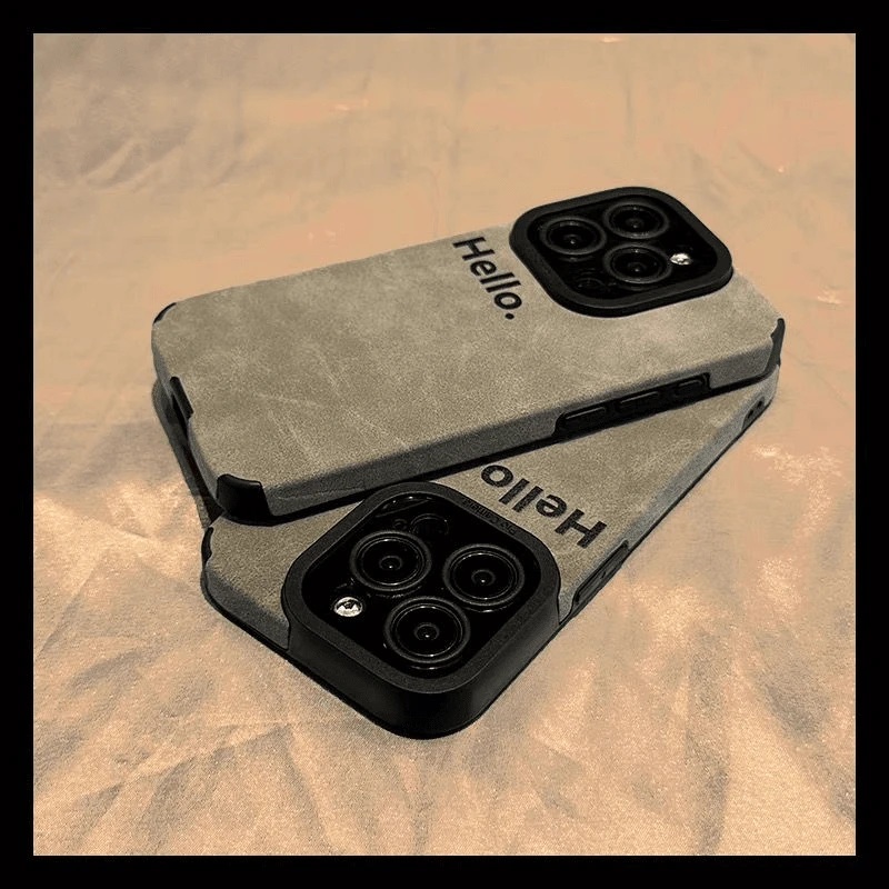 高级感Hello简约适用于苹果16pro手机壳个性iPhone15羊巴皮14全包