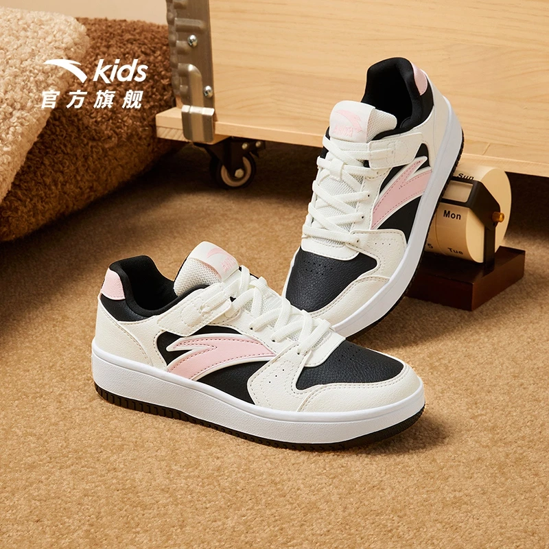 【玫瑰花】安踏儿童女大童板鞋2025春夏新款透气舒适低帮休闲板鞋DZ