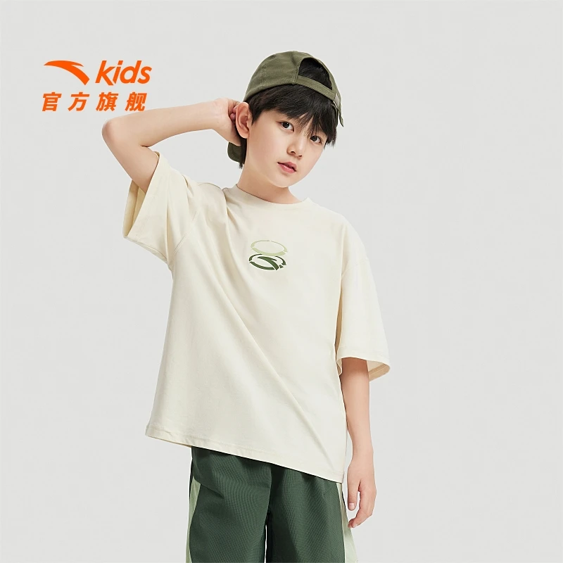 安踏儿童男大童针织短袖衫2024新款透气疾飞速干运动休闲款高能感