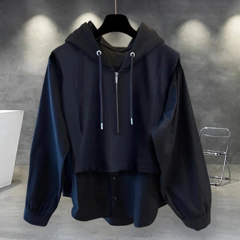 潮牌男装拼接设计感连帽卫衣男春秋季新款时尚潮流秋季男上衣外套