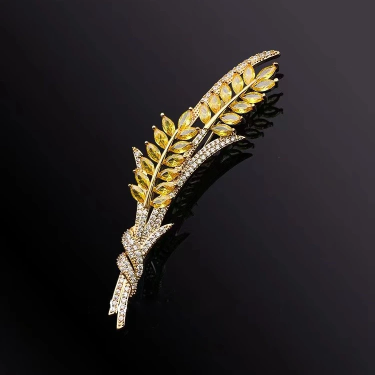 铜合金合成锆石胸针 金麦穗胸针奢华精致胸花轻奢高档时尚饰品486