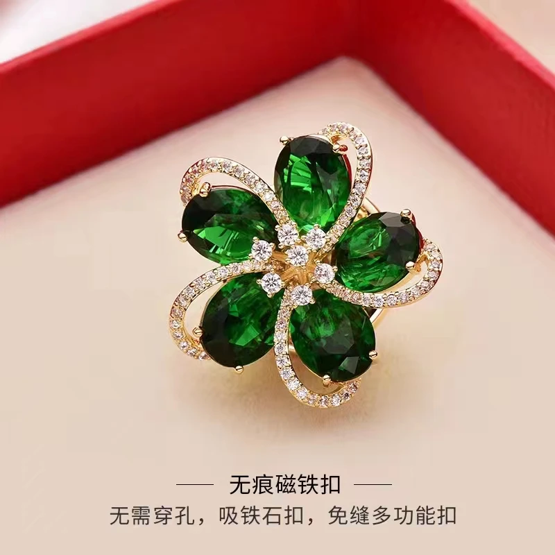 铜合金合成锆石胸针 法式花朵磁吸胸针高档女秋冬大衣胸针254
