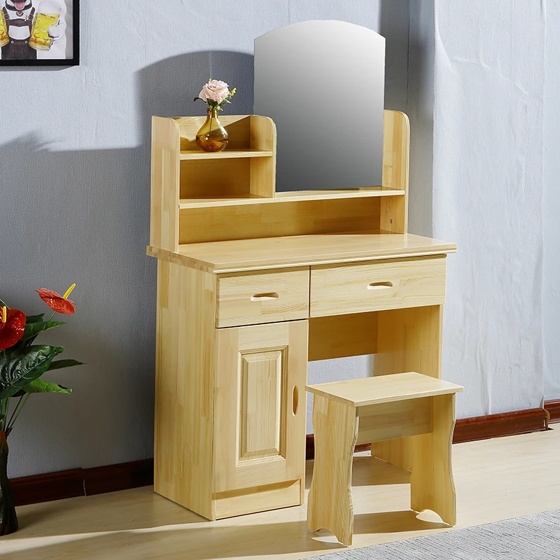 樟子松木中式实木梳妆台简约家用化妆桌台式桌椅化妆台简约化妆桌