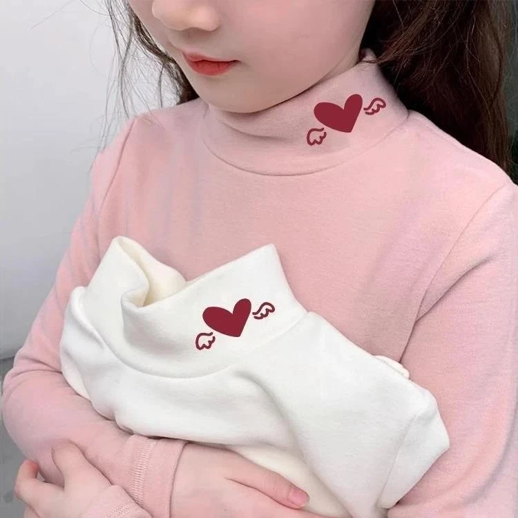 儿童德绒保暖t恤衫2024秋冬新款T恤宝宝半高领长袖女童百搭打底衫