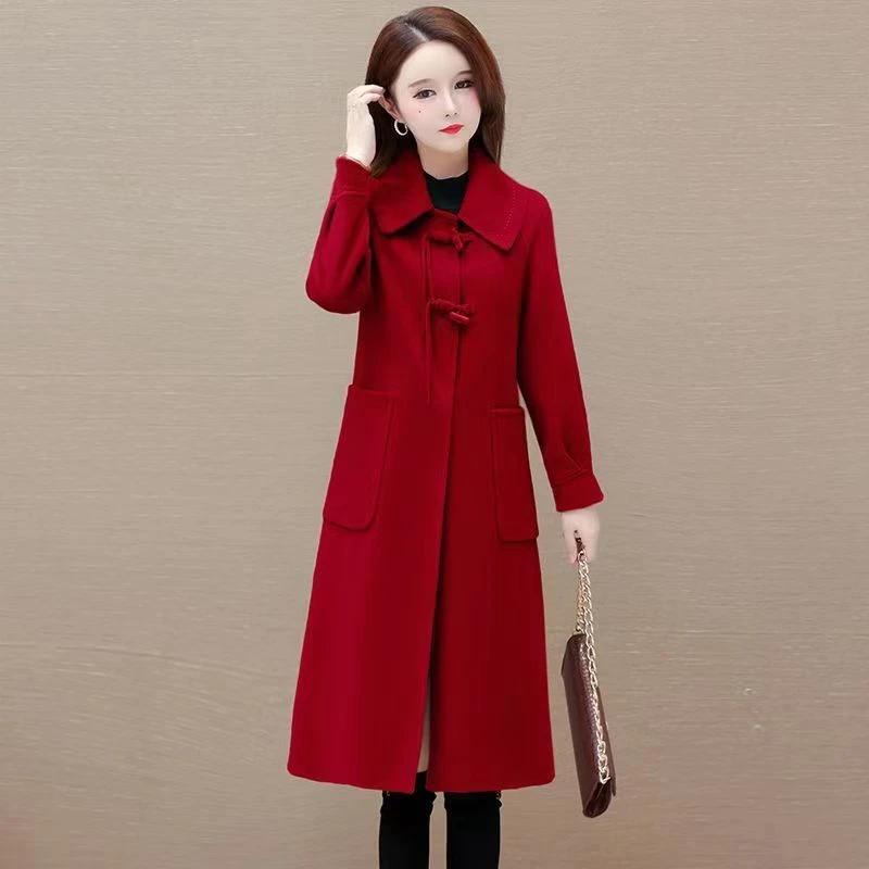 品质女装翻领双面毛呢外套秋冬新款韩版宽松显瘦时尚中年妈妈衣服
