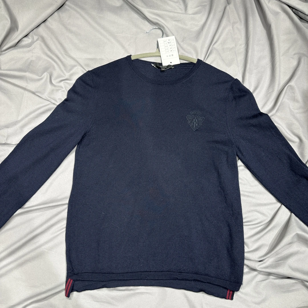 GUCCI/古驰胸前logo刺绣针织衫/深蓝色/m码/99新