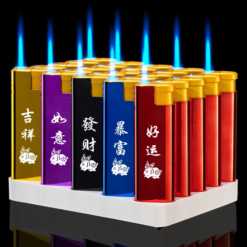 厂家直销金属直冲防风宽版打火机蓝色火焰超市酒店会所KTV可刻字