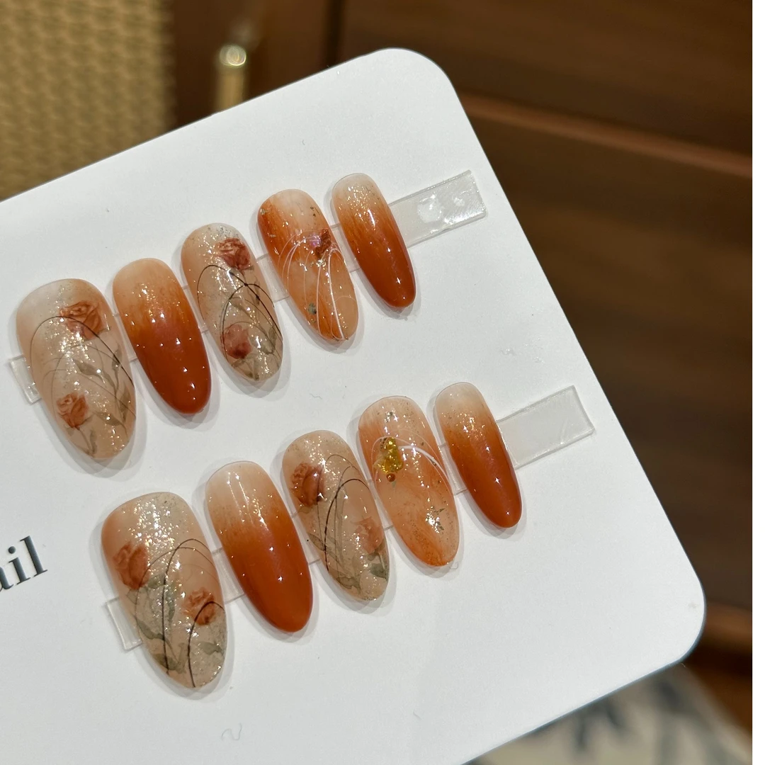 白菜家焦糖玫瑰手工穿戴甲