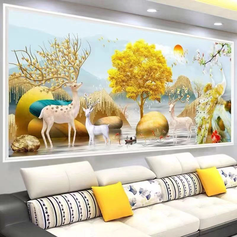 横幅客厅背景挂画沙发晶瓷镶钻立体挂画