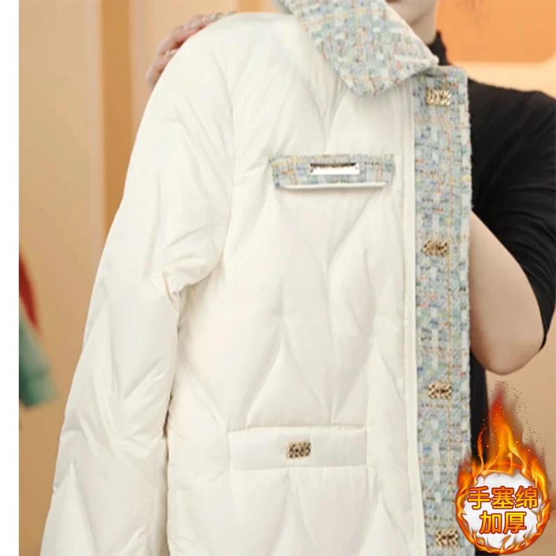 欧货气质小香风棉服女2025秋冬季新款设计感拼接加厚保暖百搭外套