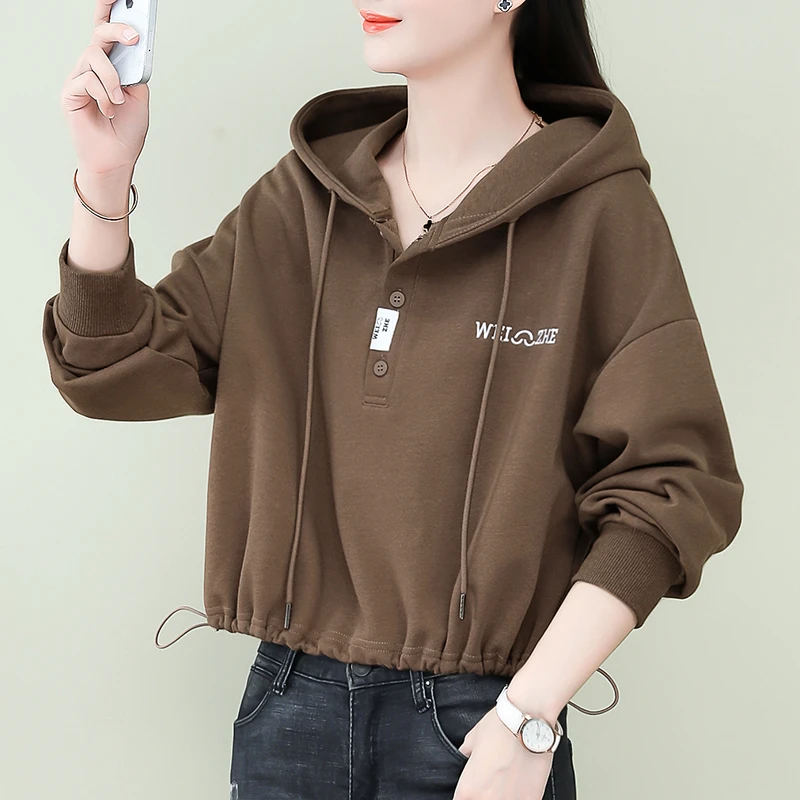 小个子高腰短款卫衣女连帽宽松韩系外套2025春秋新款设计感休闲潮