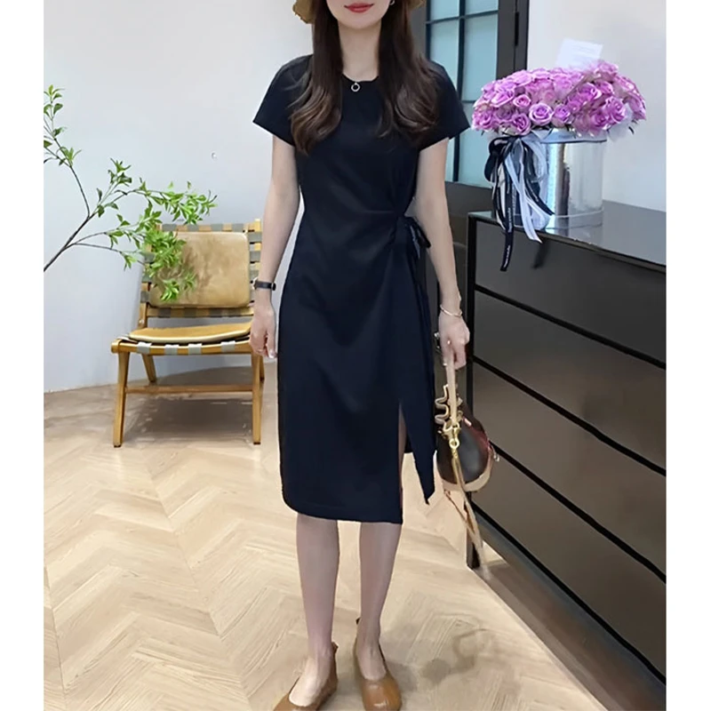 韩版时尚休闲短袖t恤连衣裙女2025年新款春秋季小众收腰a字裙子潮