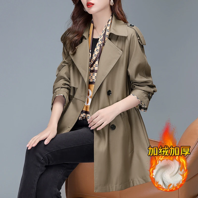 加绒加厚开衫风衣外套女2024年秋冬季新款韩版气质时尚长袖上衣潮