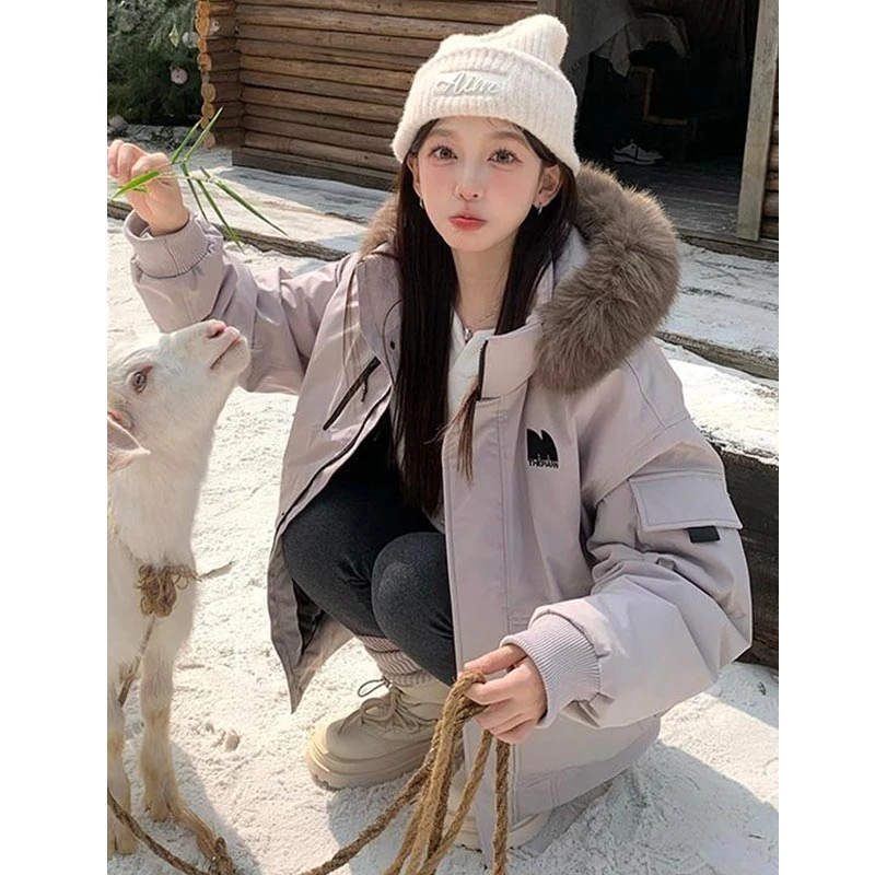 2024年秋冬季新款宽松加厚棉服女小个子设计感洋气毛领派克服外套