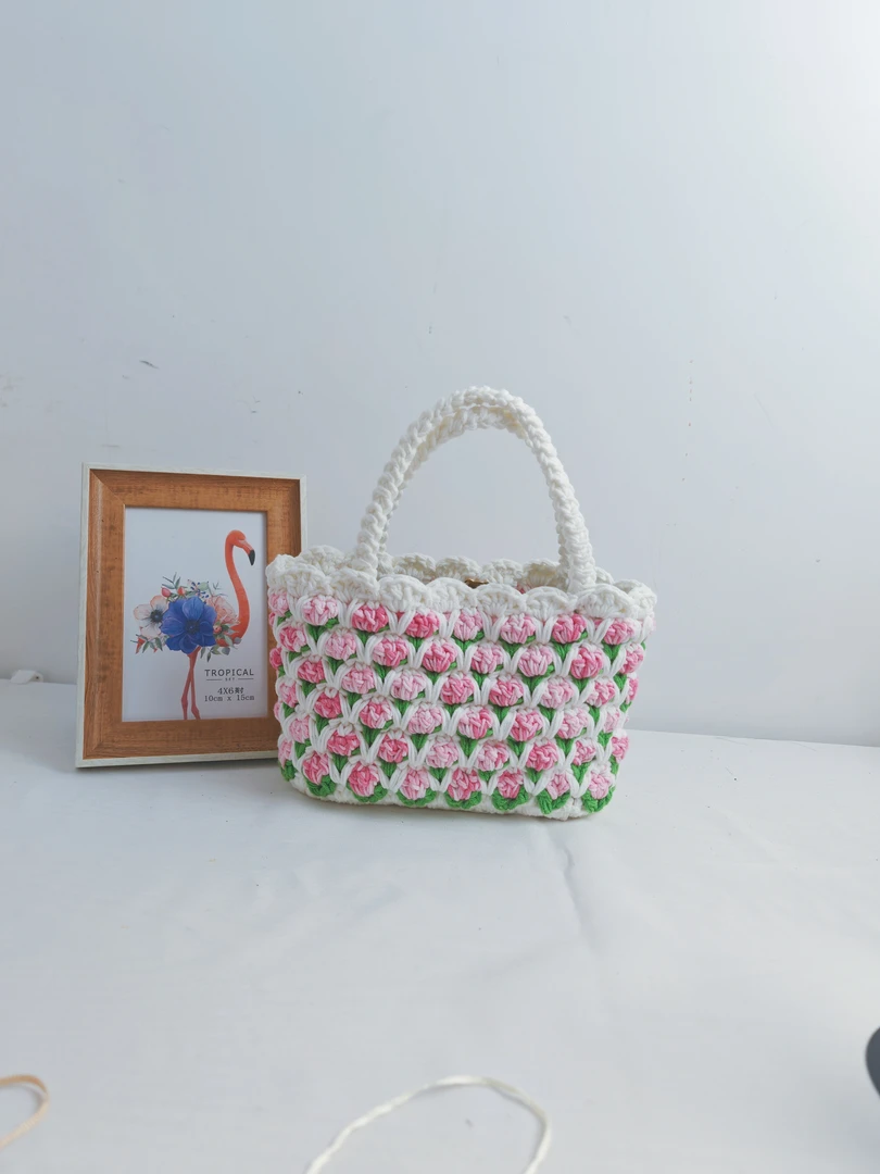 【郁金香手提包】钩织材料包有教程，需自己钩织DIY