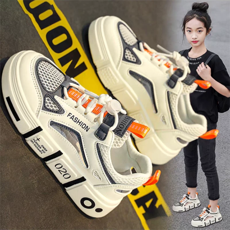 夜步儿童板鞋夏季2024新款女童鞋中大童百搭女孩镂空网面运动鞋子