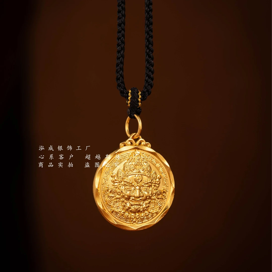 吊坠足银 古法黄财神吊坠手工时尚男女同款送父母送女友轻奢复古