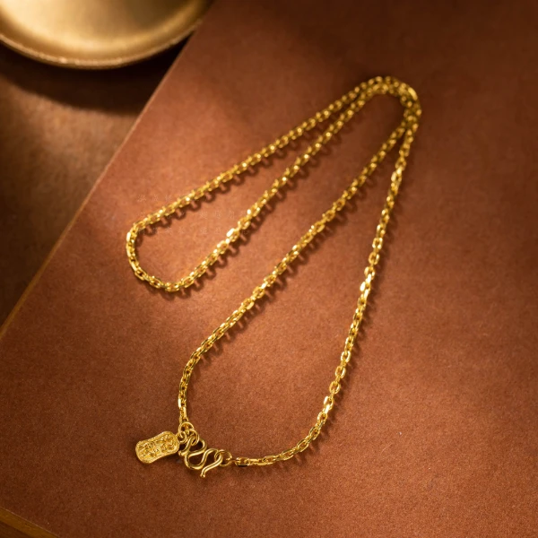 坠链均足银 招财吊坠金店同款气质轻奢时尚百搭金色精致长链古法