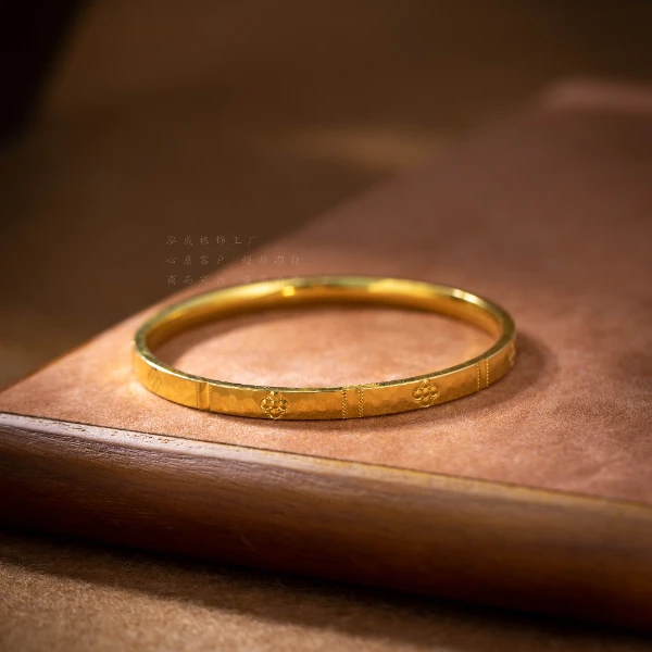 足银手镯 fan家手镯情侣足银甜美时尚光面手工不掉色实心磨砂金色