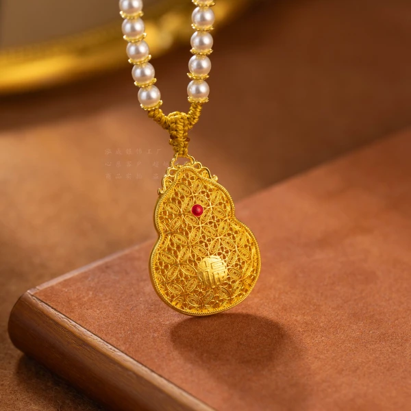 吊坠足银 富贵花丝气质吊坠轻奢百搭时尚挂坠简约经典手工金色