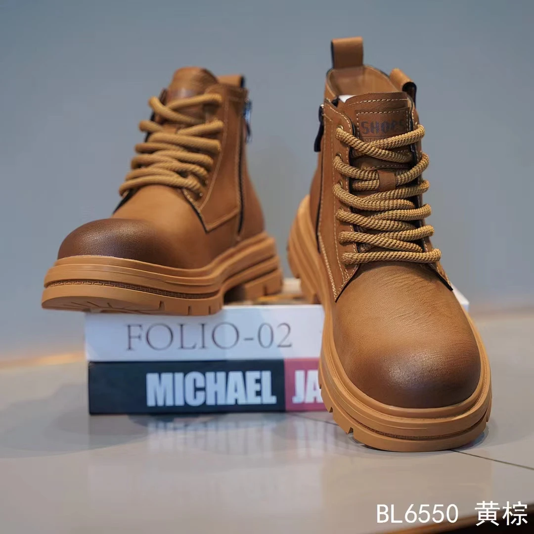 2024新款秋冬男鞋真皮高帮马丁靴男士英伦风复古休闲中帮工装皮靴