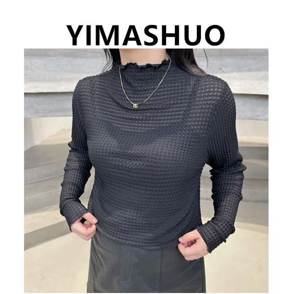 【伊妈说大码女装】秋冬新款百搭时尚简约风华夫格打底衫显瘦修身