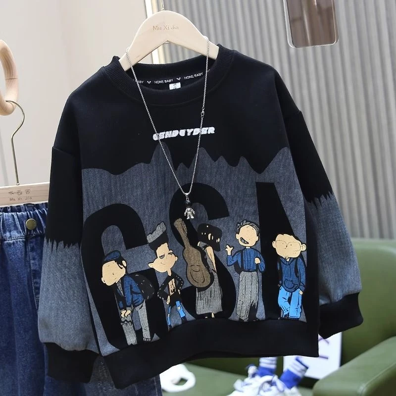 儿童男童卫衣2025秋冬款男孩洋气中大童加绒加厚外套卡通长袖上衣