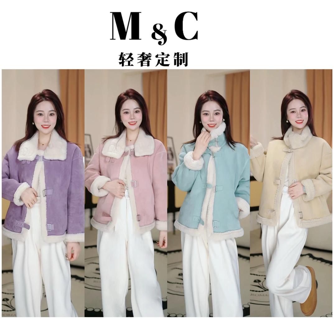 【57】2024冬季新款外套女短款宽松小香风机车服皮毛一体上衣保暖