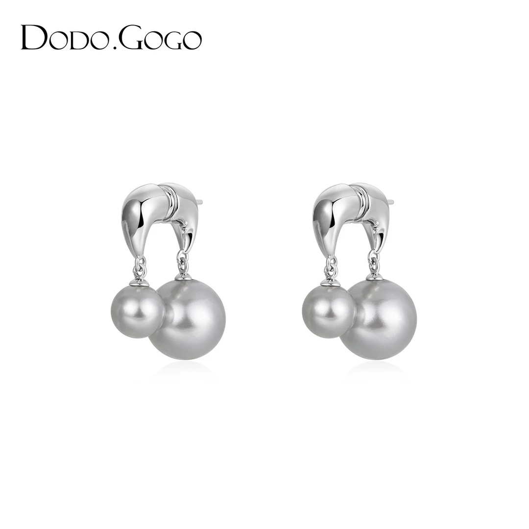 DODOGOGO 合金耳饰 双珠耳钉气质轻奢法式复古小众简约素款