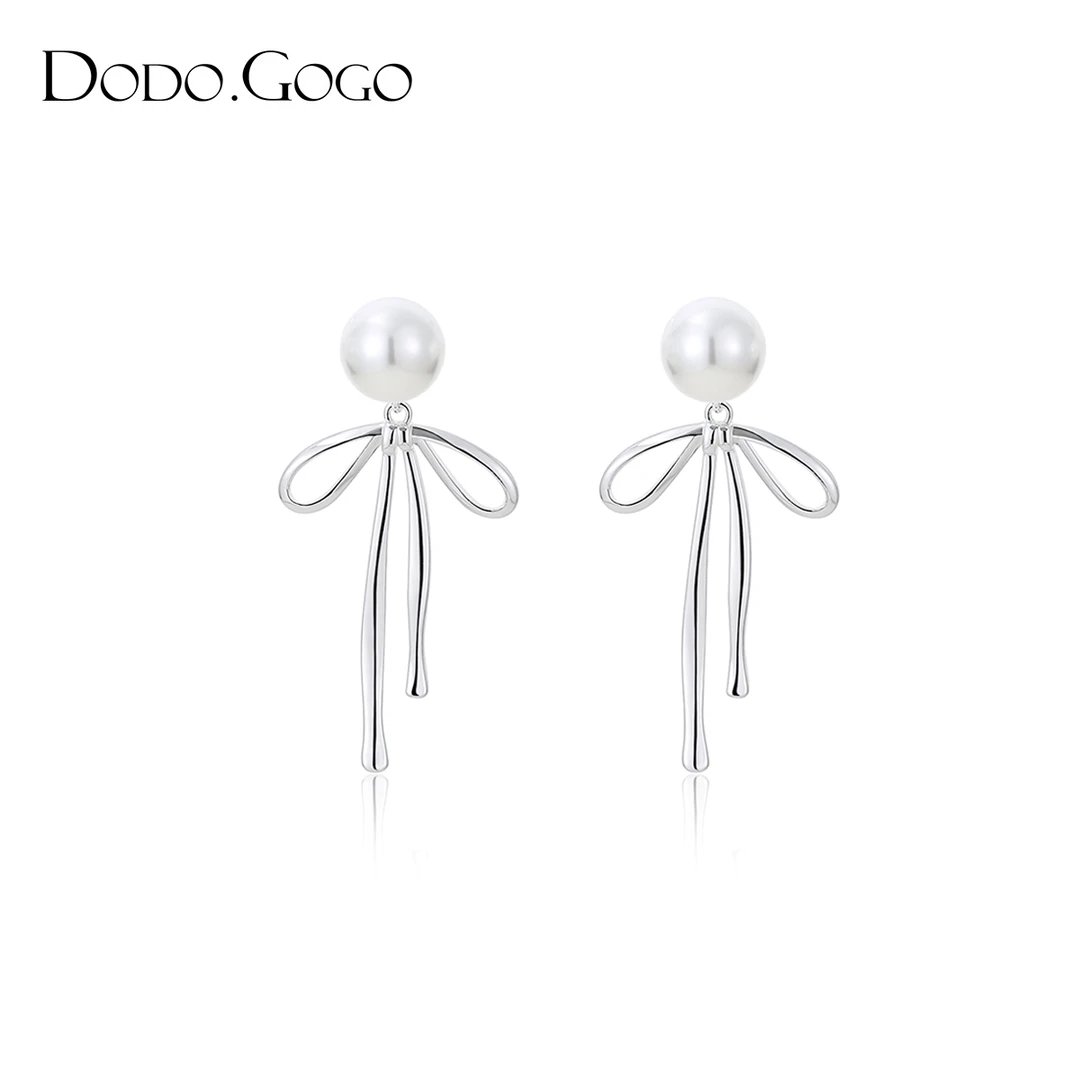 DODOGOGO 合金仿珍珠耳饰 七夕送女友气质轻奢时尚蝴蝶结耳环