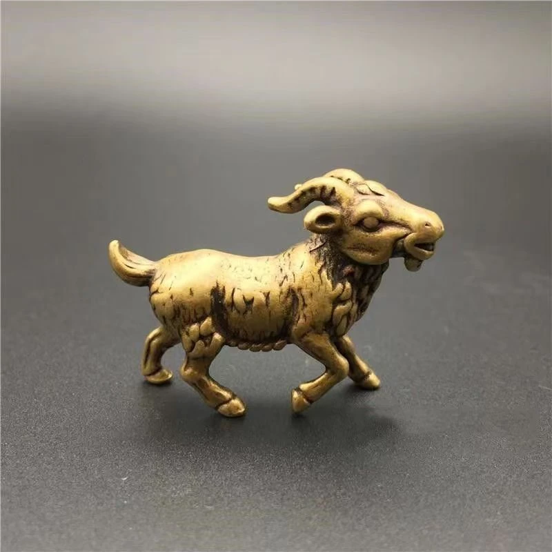 实心黄铜微雕生肖茶道摆件铜山羊工艺品铜器杂件仿古茶宠铜器摆件