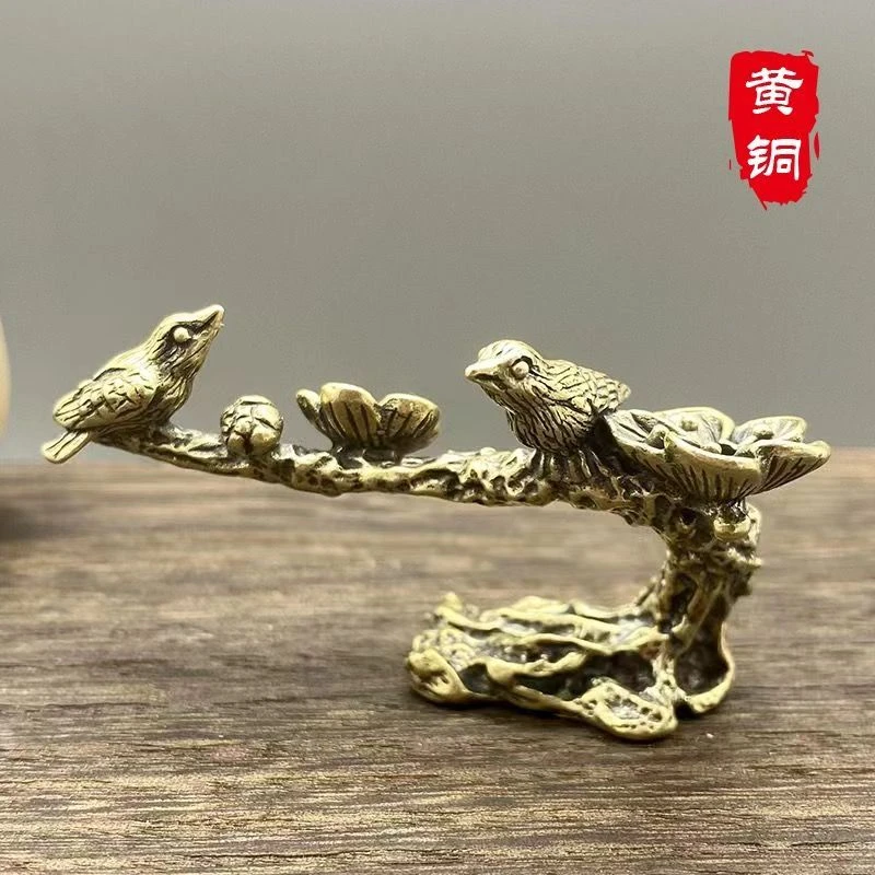 黄铜喜上眉梢笔架香台喜鹊登梅古玩铜雕件铜器手件吉祥摆件