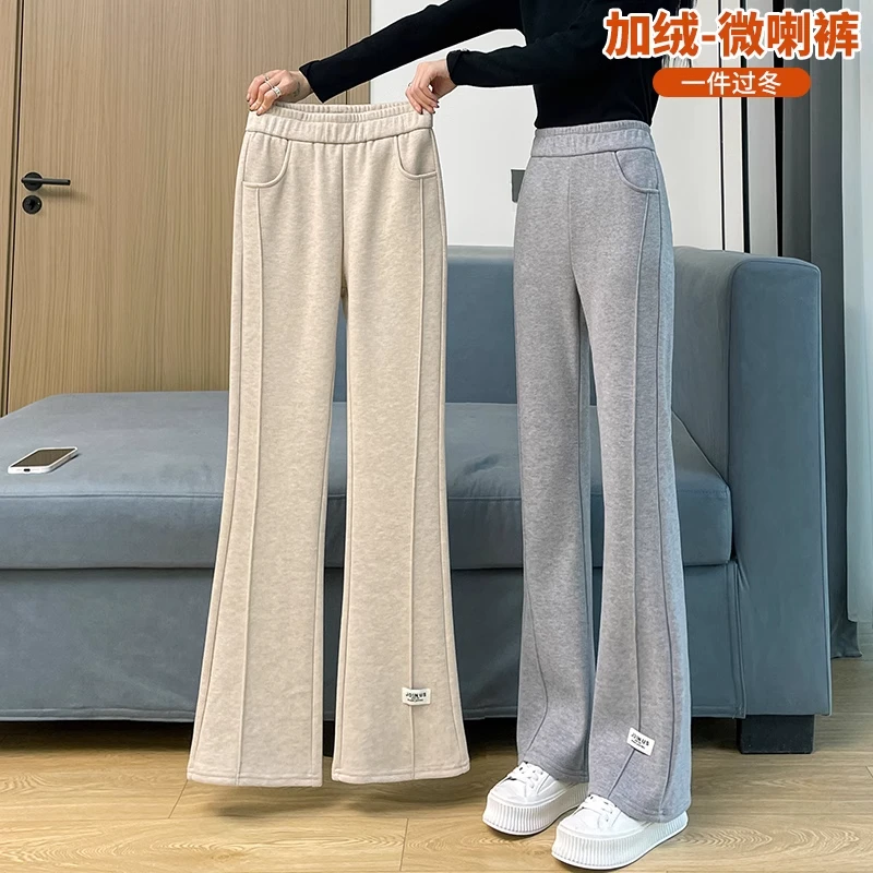 加绒毛呢喇叭裤女秋冬季裤子爆款2025新款香蕉微喇裤加厚阔腿裤女