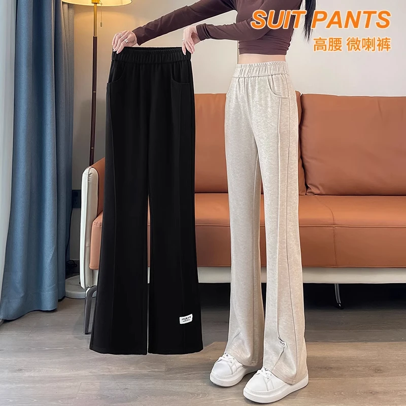 加绒毛呢微喇叭裤子女秋冬2025新款爆款加厚梧桐裤糯米裤