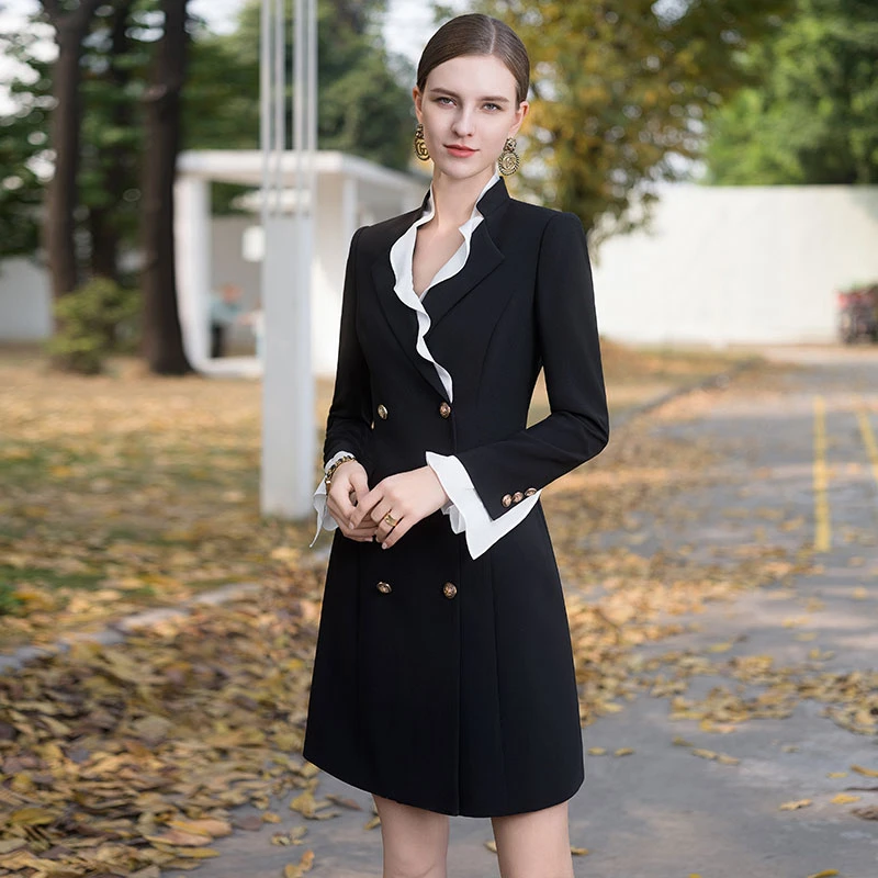 安安高定精致女装连衣裙2024秋季新款木耳边西装裙职业女神晚礼服