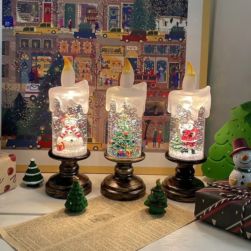 圣诞节装饰品蜡烛灯飘雪雪花灯圣诞水晶球灯文化创意灯氛围灯礼物