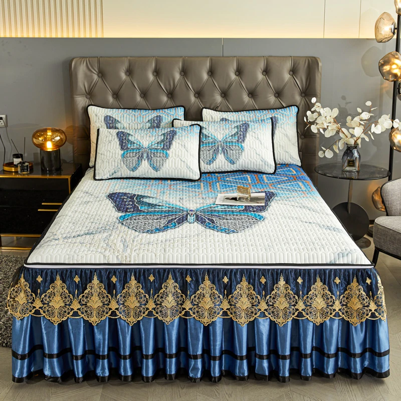 逸笙乳胶凉席三件套可脱卸床裙款床笠二合一蕾丝床罩加厚冰丝凉席