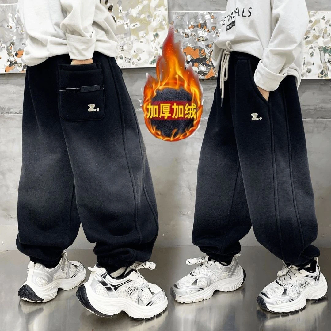 【加绒】~秋冬上新奥粒绒洋气百搭男童中大童渐变Z字母加绒卫裤