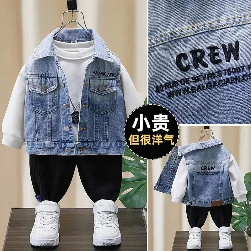 牛仔马甲外穿春秋新款中小童男童马夹背心宝宝百搭洋气秋装春季潮
