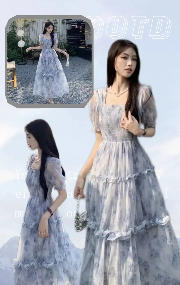 仙女裙碎花连衣裙女装夏季2024新款法式收腰长裙显瘦大码时尚