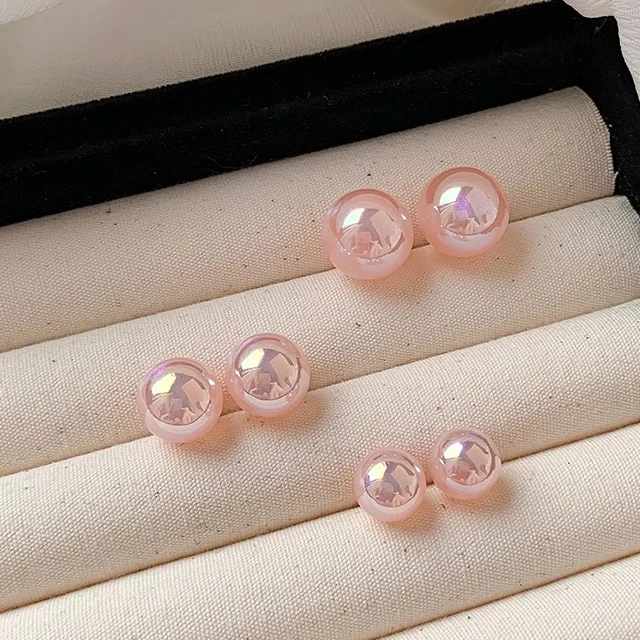 粉色人鱼姬珠珠耳钉女2024新款爆款小巧精致耳钉轻奢高级感耳饰潮