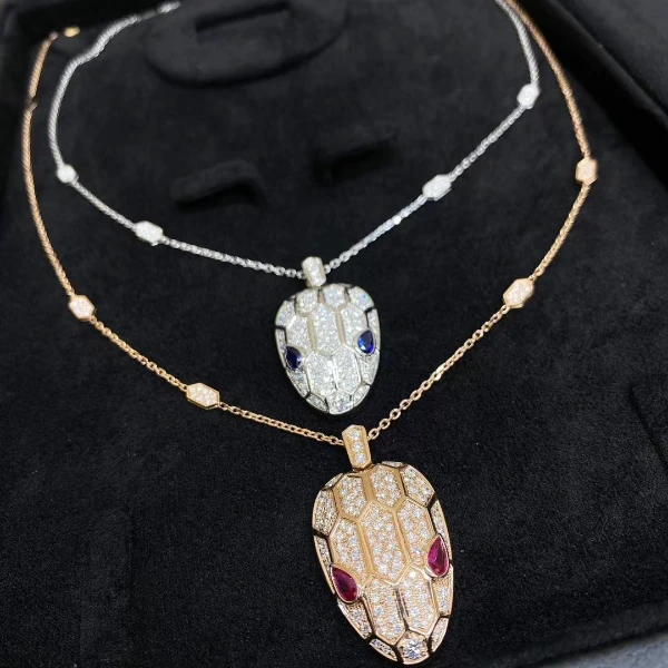 QANNA【红蓝眼睛】【满钻灵蛇】18K金豪华晚宴钻石项链BC多样性发其一