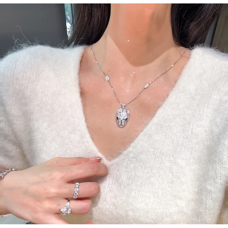 QANNA【满钻蛇头】18K金天然蓝宝石欧美灵蛇系列钻石项链AF