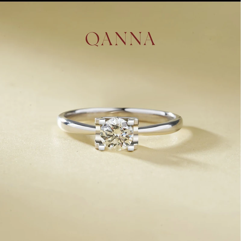 QANNA【经典牛头】【50分主钻】简约经典钻戒白金天然钻石戒指AY