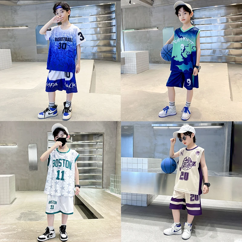 【两套优惠装】男童夏季运动套装2024新款中大童速干网眼两件套童装