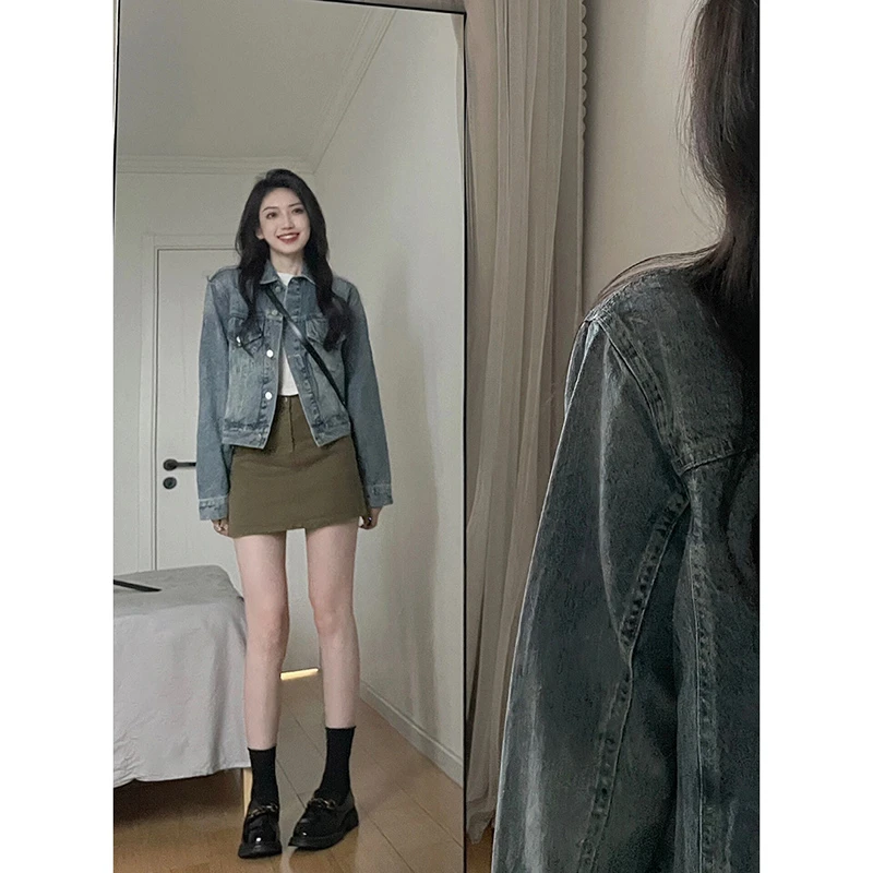 2025秋季新款复古短款牛仔外套女高级感韩版宽松百搭夹克上衣潮